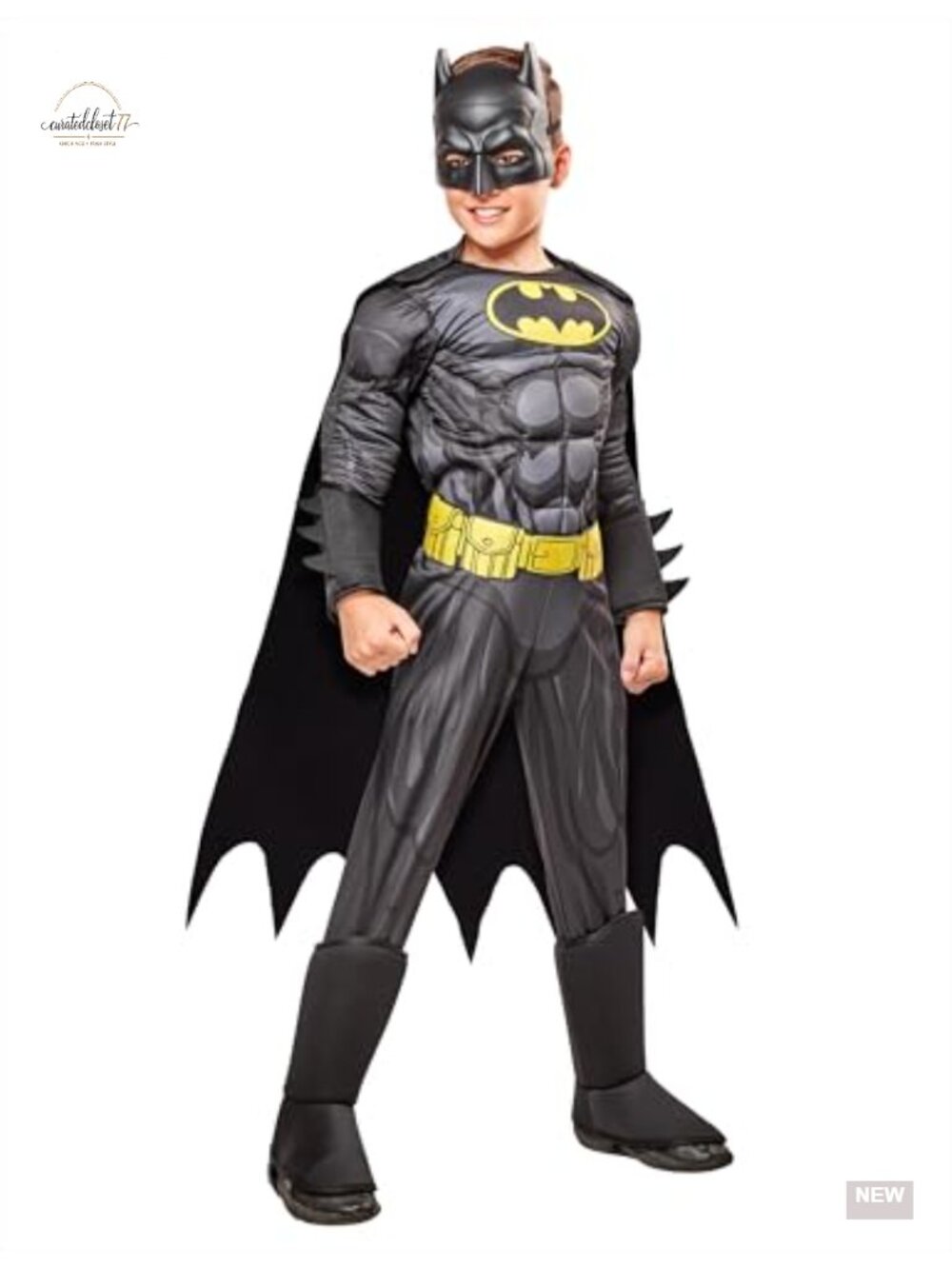 Batman Costume Kids Boys Small 4-6 Padded Jumpsuit Cape Mask